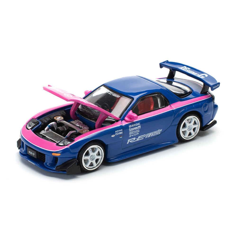 POPRACE 1:64 MAZDA RX7 RE-AMEMIYA - BLUE/PINK PR640240