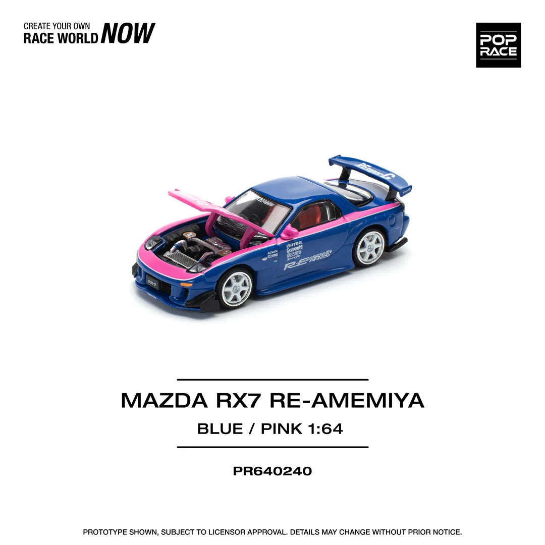POPRACE 1:64 MAZDA RX7 RE-AMEMIYA - BLUE/PINK PR640240