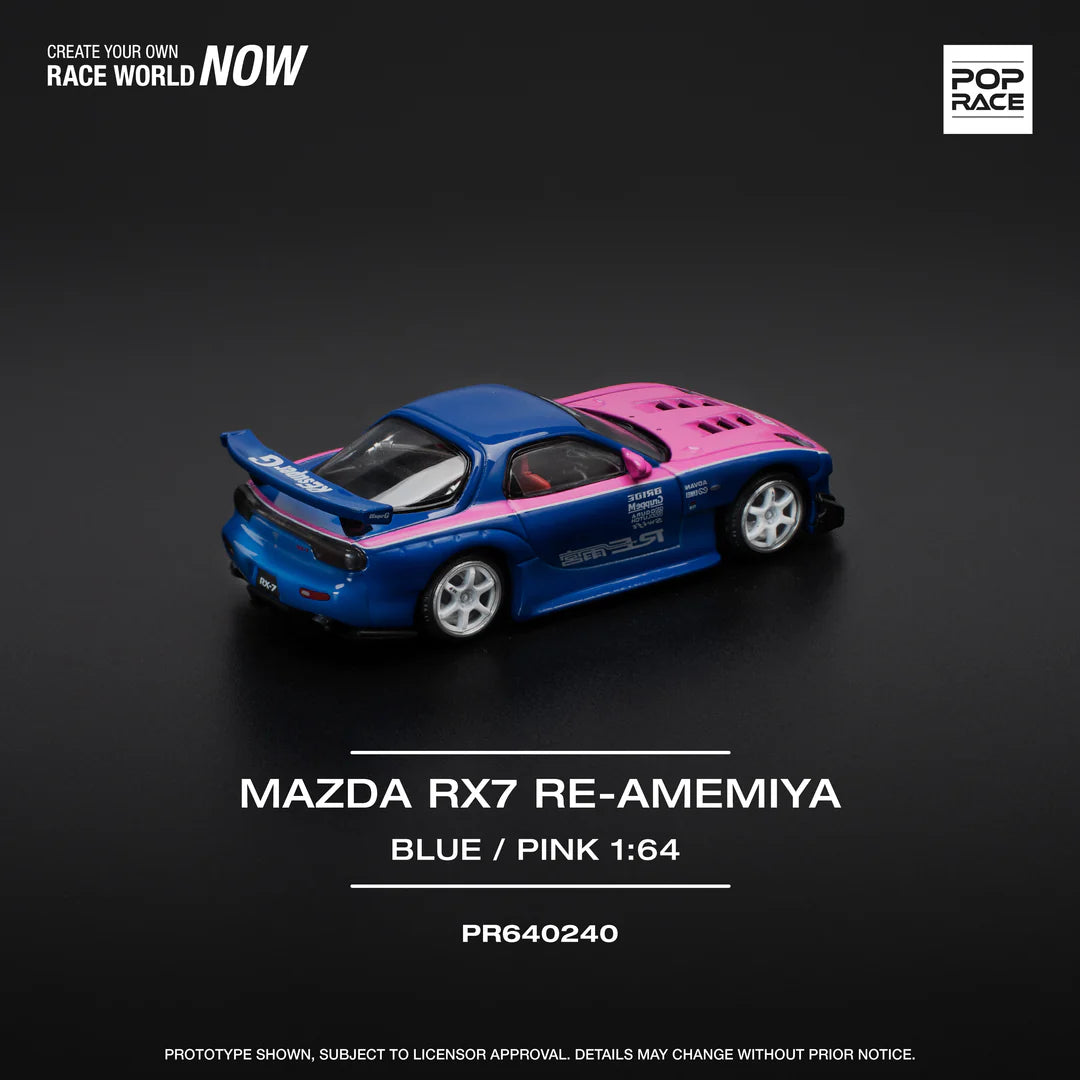 POPRACE 1:64 MAZDA RX7 RE-AMEMIYA - BLUE/PINK PR640240