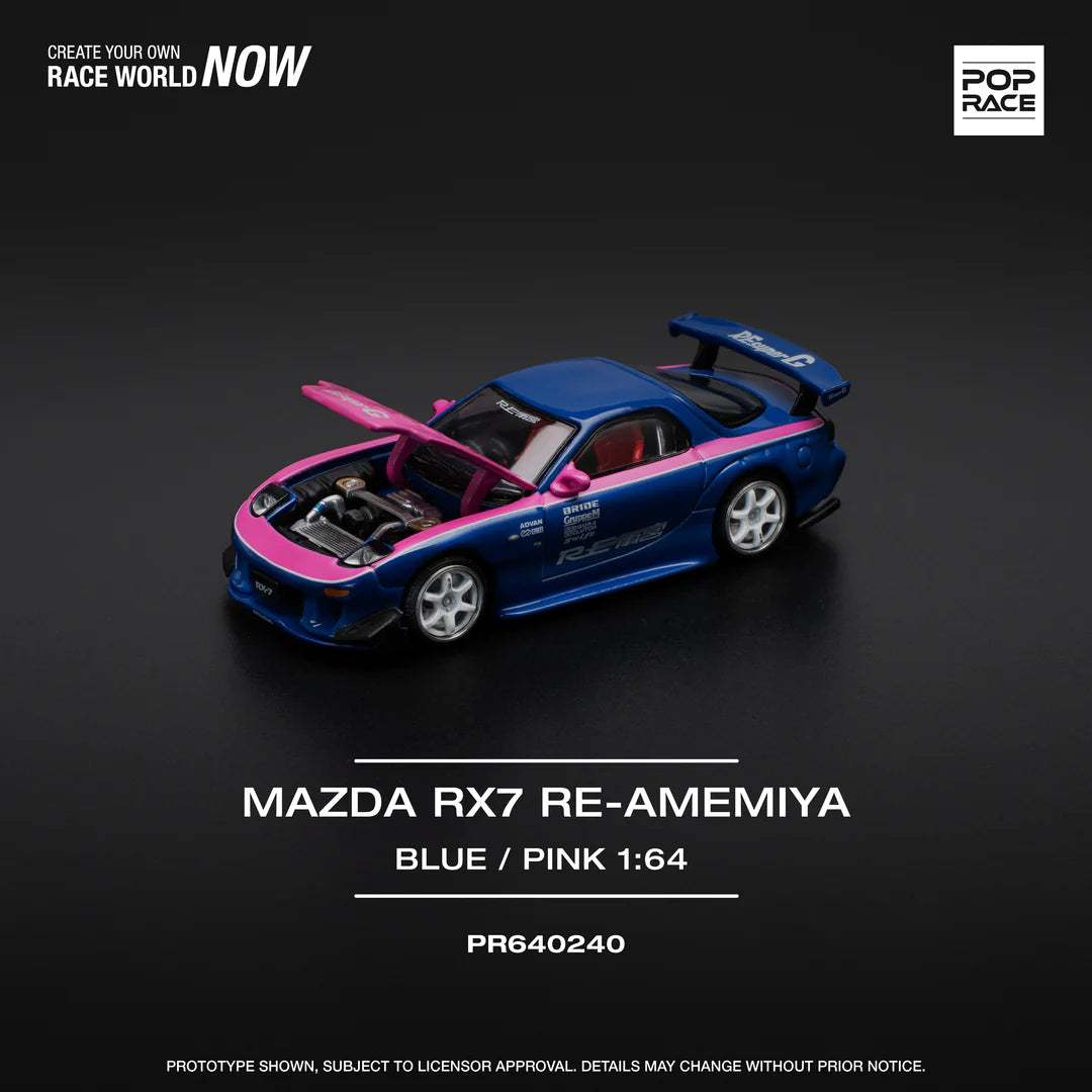 POPRACE 1:64 MAZDA RX7 RE-AMEMIYA - BLUE/PINK PR640240