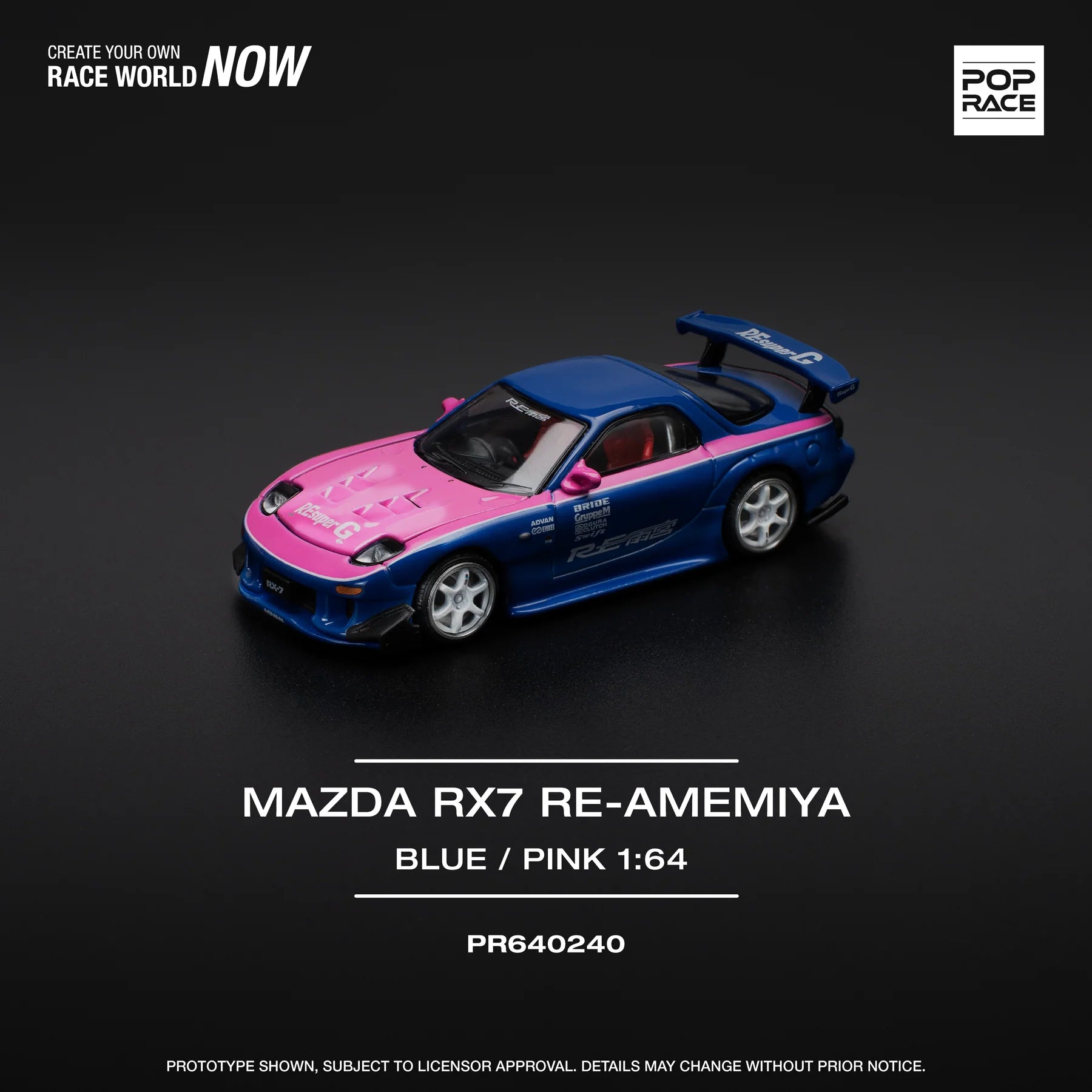 POPRACE 1:64 MAZDA RX7 RE-AMEMIYA - BLUE/PINK PR640240