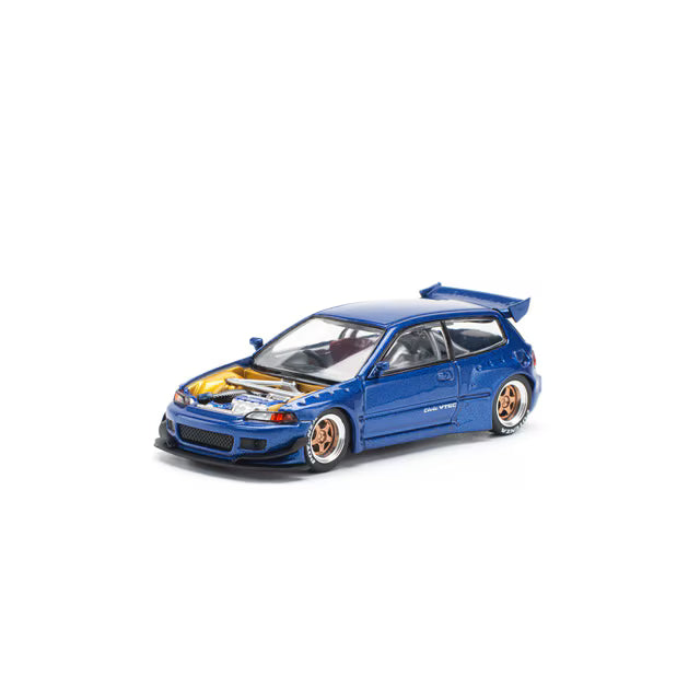 1/64 PANDEM CIVIC EG6 METALLIC BLUE WITH OPEN HOOD Pandem Civic EG6 Metallic Blue Open Hood