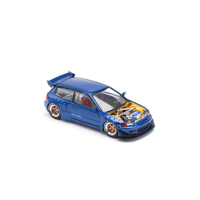 1/64 PANDEM CIVIC EG6 METALLIC BLUE WITH OPEN HOOD Pandem Civic EG6 Metallic Blue Open Hood