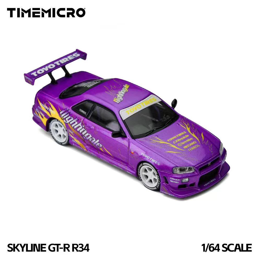 TimeMicro 1:64 Nissan Skyline GT-R R34 "Drifting Flames" Purple