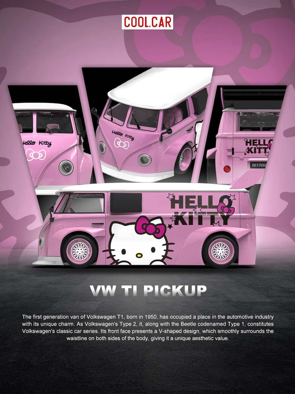 Cool Car* 1:64 *Volkswagen* T1 - Hello Kitty - Light Pink