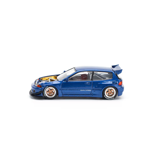 1/64 PANDEM CIVIC EG6 METALLIC BLUE WITH OPEN HOOD Pandem Civic EG6 Metallic Blue Open Hood