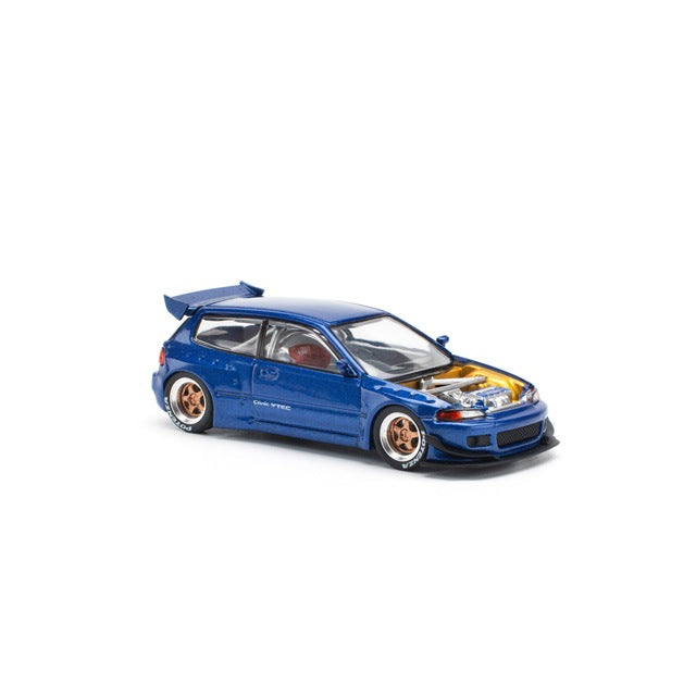1/64 PANDEM CIVIC EG6 METALLIC BLUE WITH OPEN HOOD Pandem Civic EG6 Metallic Blue Open Hood