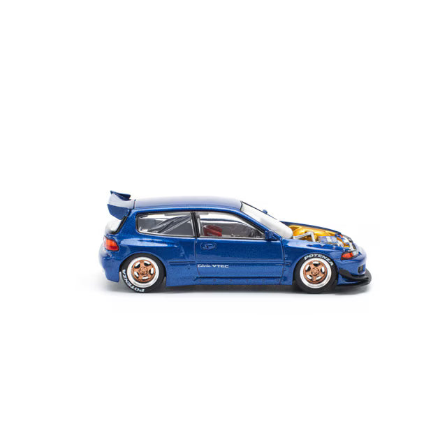 1/64 PANDEM CIVIC EG6 METALLIC BLUE WITH OPEN HOOD Pandem Civic EG6 Metallic Blue Open Hood