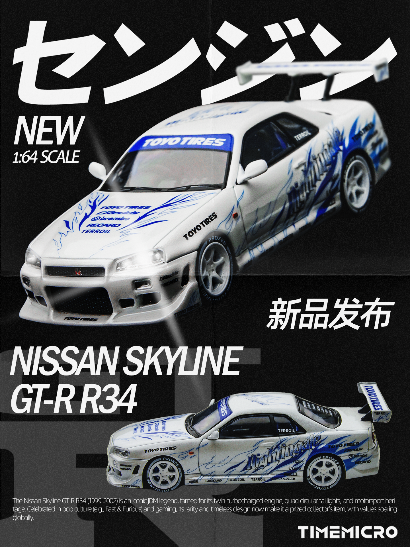 Nissan Skyline GTR R34 White and Blue