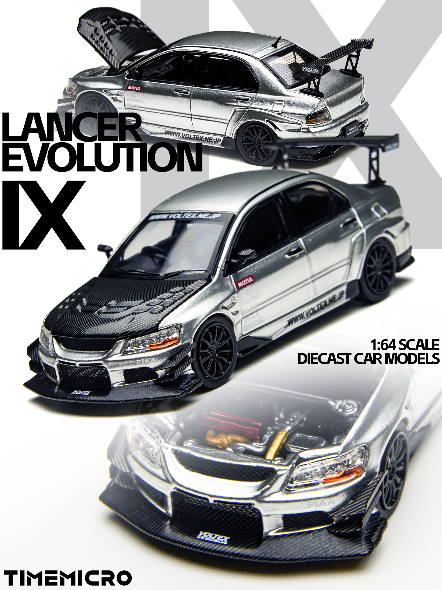 Time Micro 1:64 Mitsubishi Lancer Evolution IX Silver
