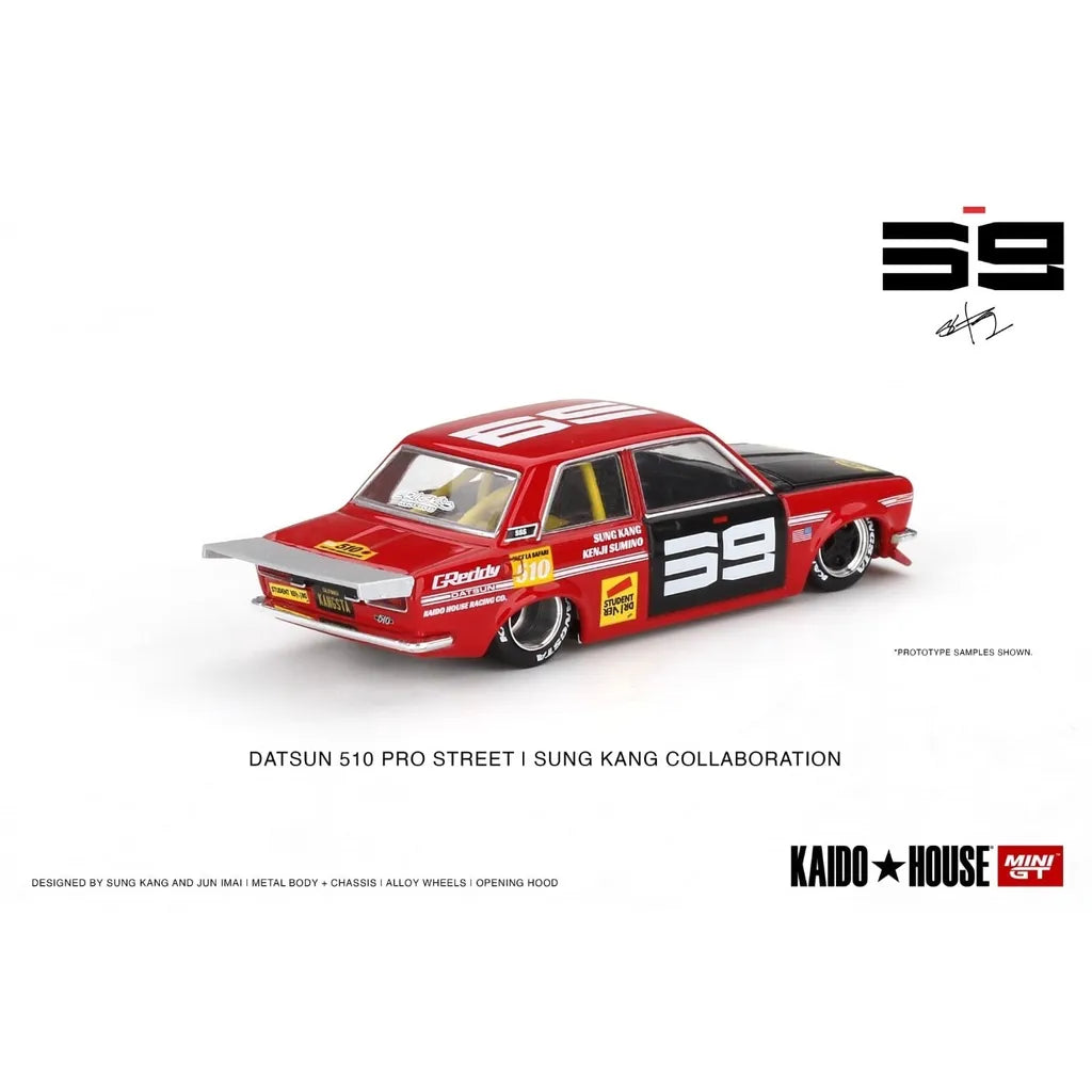 1/64 Kaido House Datsun 510 Pro Street BRE510 V1, red/white/blue with 4 spoke rims