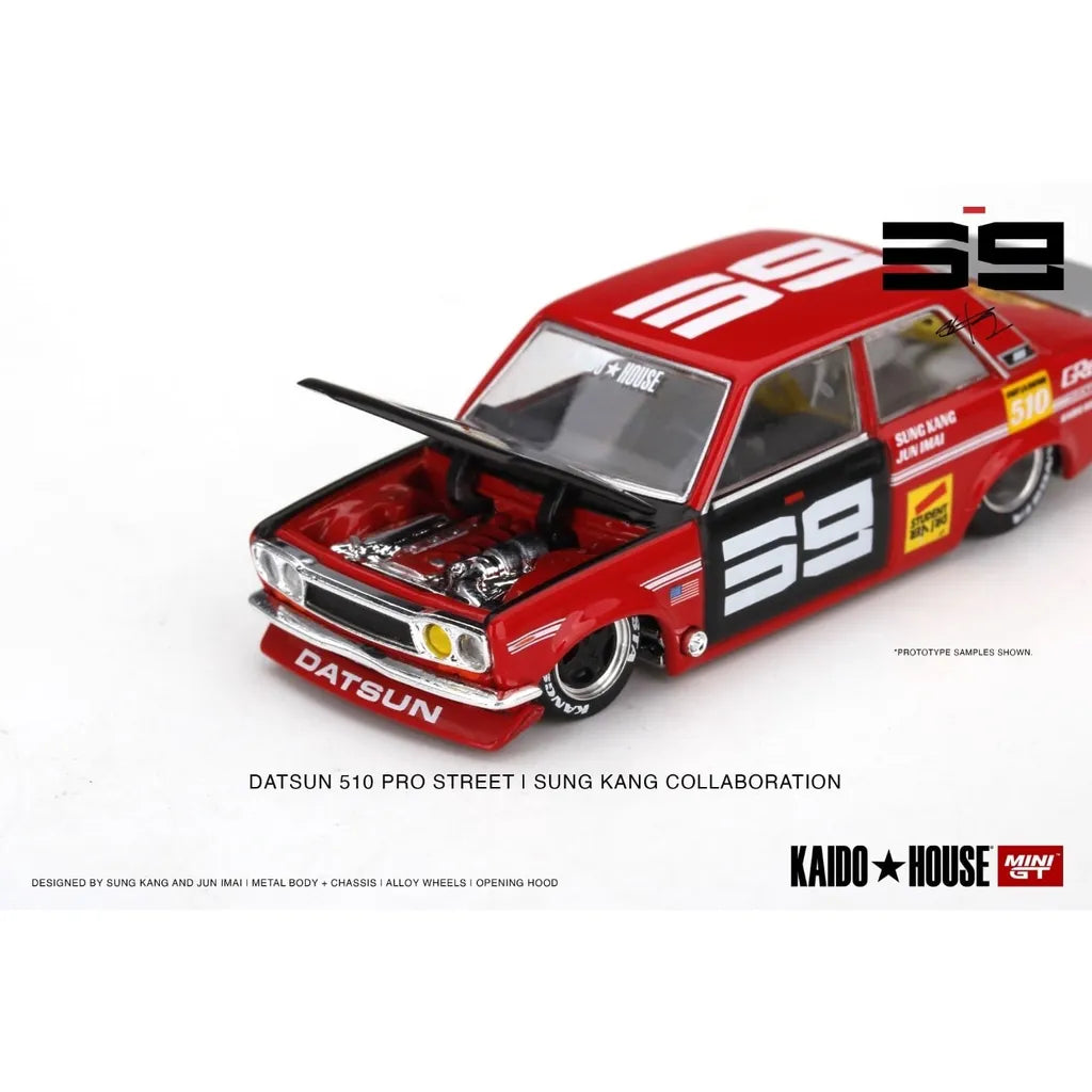1/64 Kaido House Datsun 510 Pro Street BRE510 V1, red/white/blue with 4 spoke rims