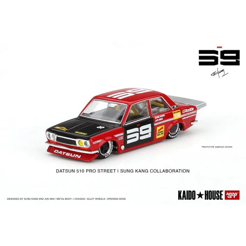1/64 Kaido House Datsun 510 Pro Street BRE510 V1, red/white/blue with 4 spoke rims