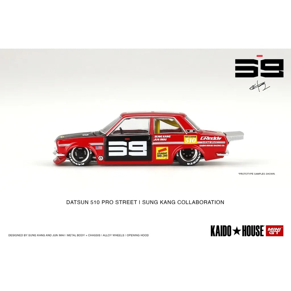 1/64 Kaido House Datsun 510 Pro Street BRE510 V1, red/white/blue with 4 spoke rims