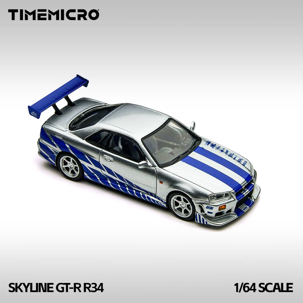 TimeMicro 1:64 Nissan Skyline GT-R R34 FNF Silver/ Blue